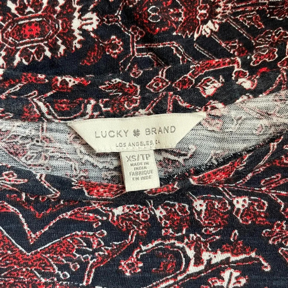 Lucky Brand Black & Red Boho Floral Print Knot Front Top Xsmall Women’s - Picture 8 of 10